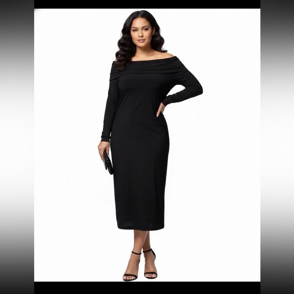 Soma Womens Matte Jersey Midi Length Off Shoulder Dress Large Black NW